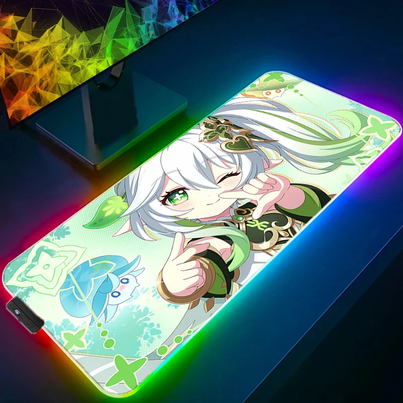 LED Light Desk Mat XXL Computer Mousepad Backlight Keyboard mat Table Mause G-genshin Impact Nahida Gaming Mouse Pad RGB Carpet