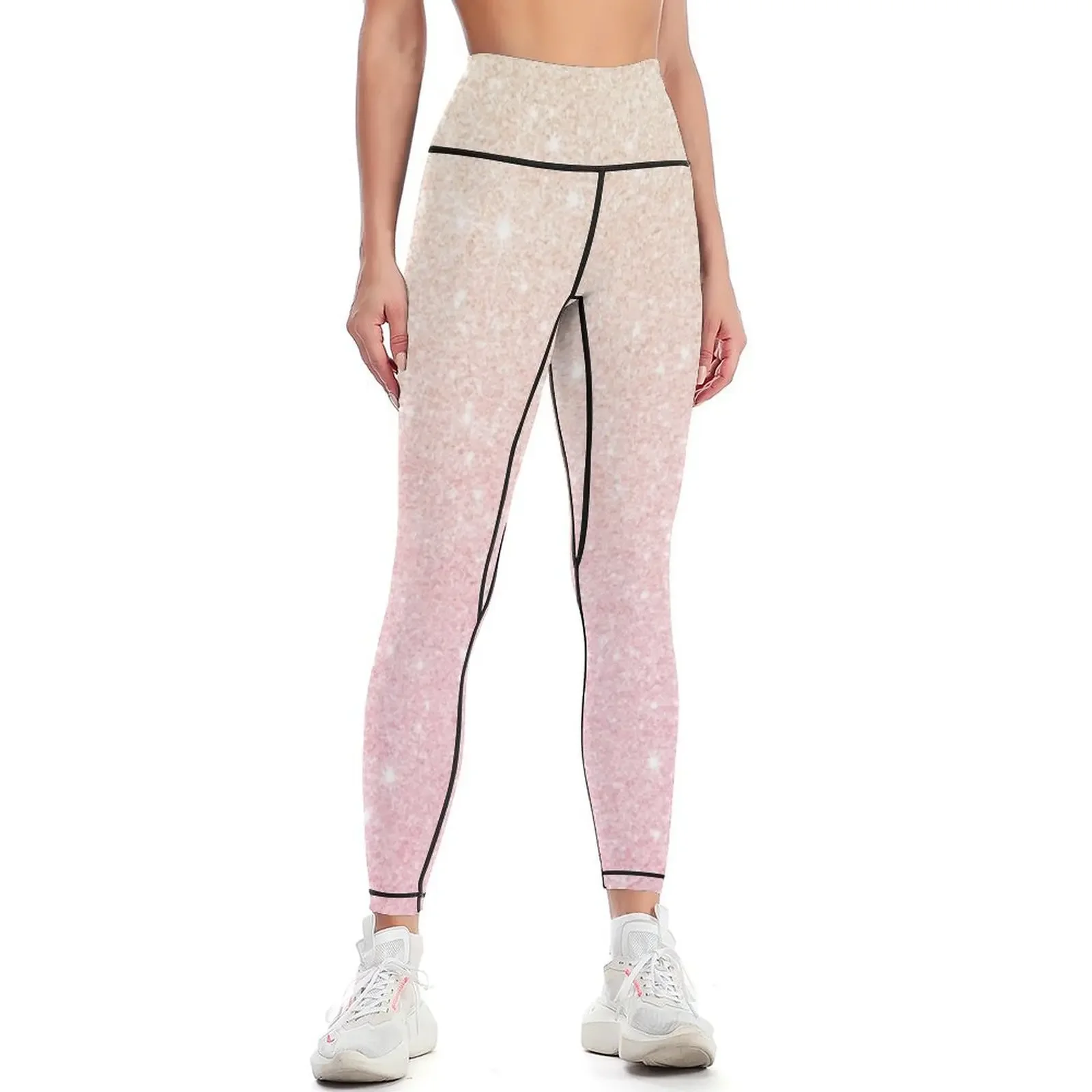 

Pretty gradient gold- rose gold glitter Leggings Clothing fitness Female legging pants Women's fitness Golf wear Womens Leggings