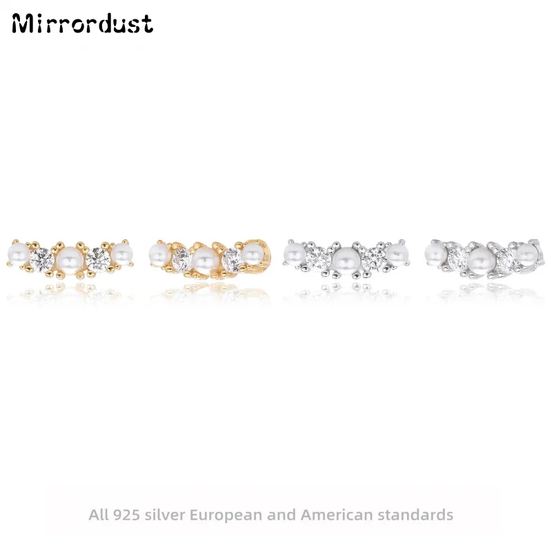 

【Mirrordust】New S925 Silver Threaded Ear Bone Stud Earrings for Women with Pearl Zircon Trendy Ear Cuff High-end Ear Jewelry