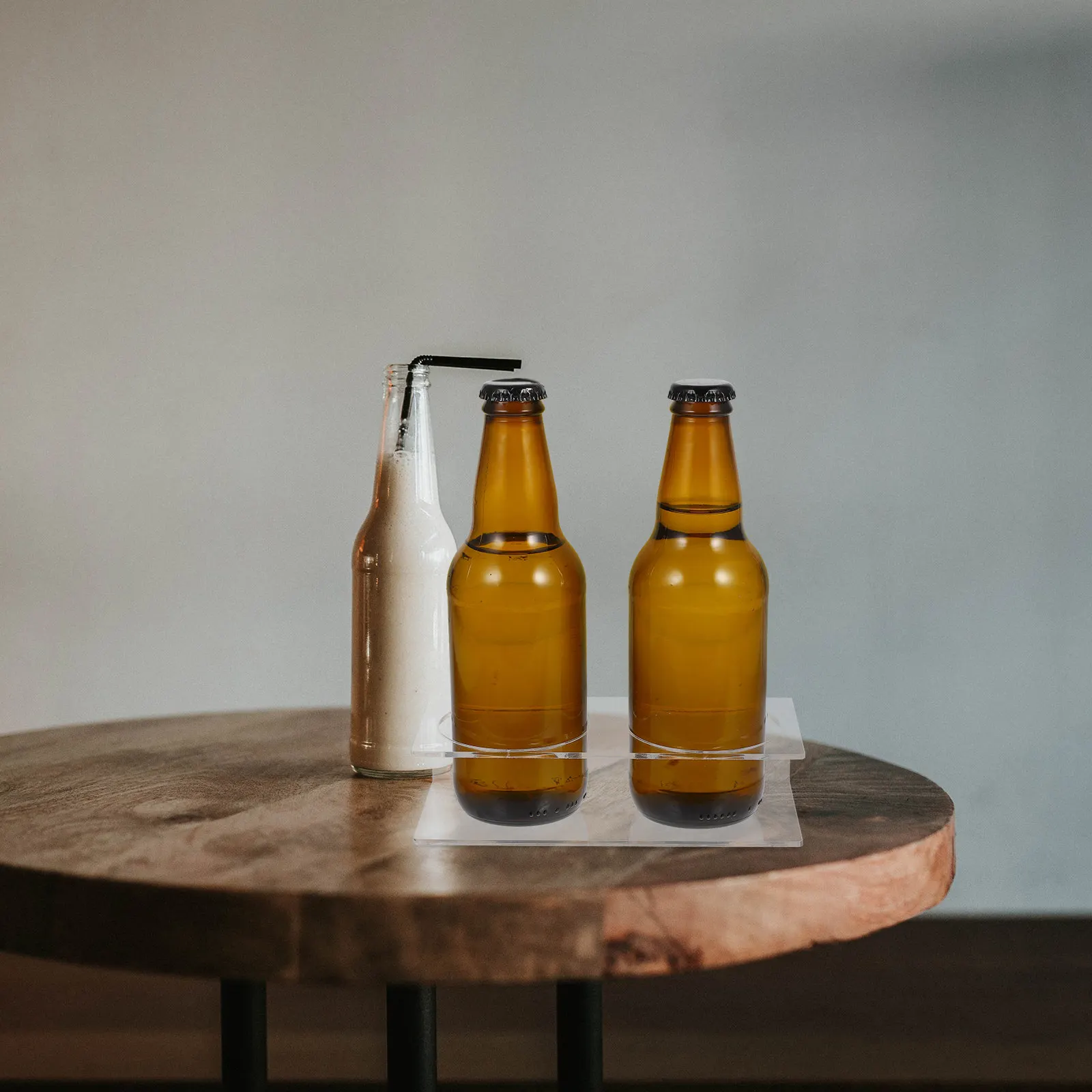 Acrylic Bottle Display Stand for Hotel Owners to Save Counter Space, Transparent 2-Slot Drink Holder, Tool-Free Assembly, 1 Pc