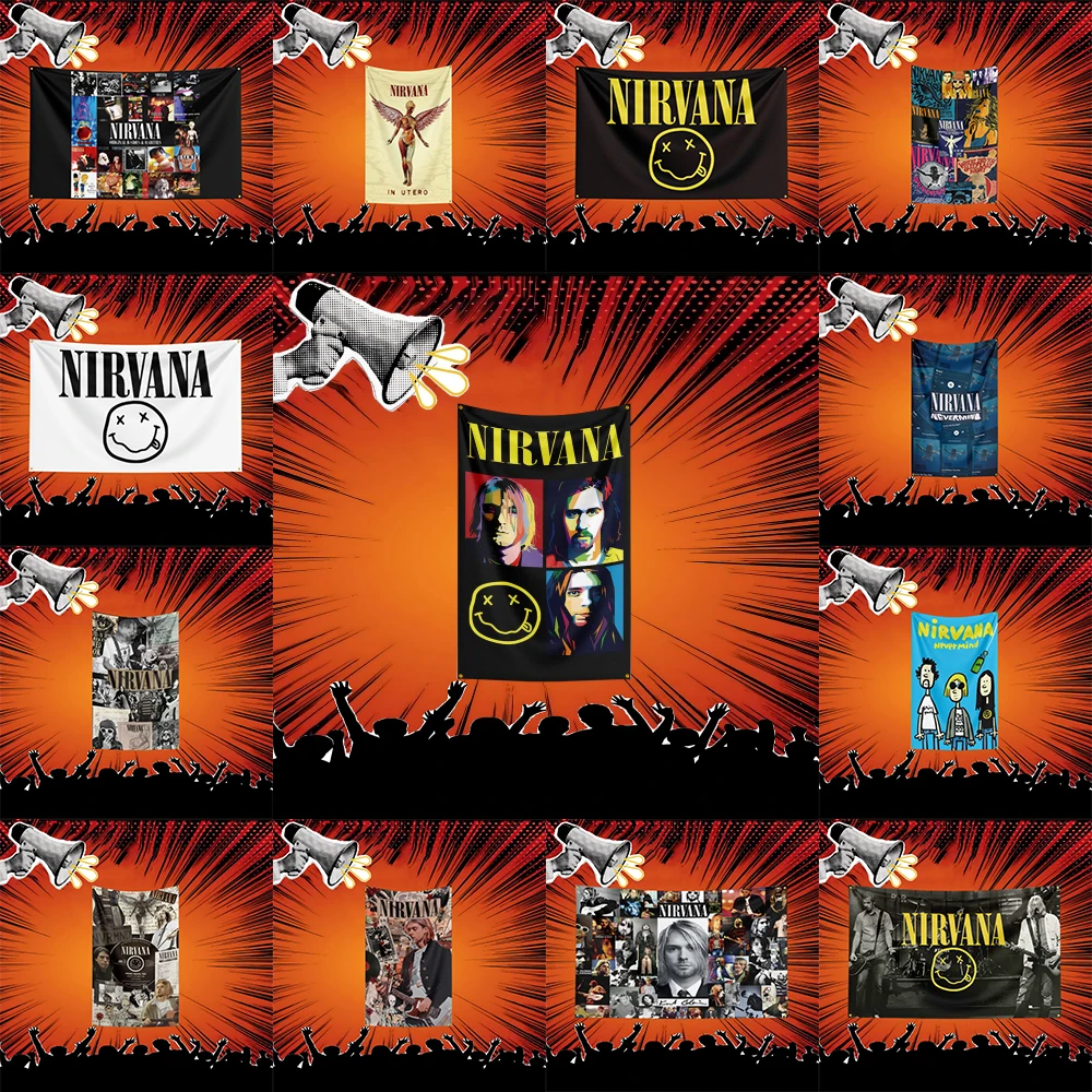 Nirvana Inspired Rock Music Flag 3x5 FT Polyester Banner For Bedroom Wall Decor Music Fans Gift