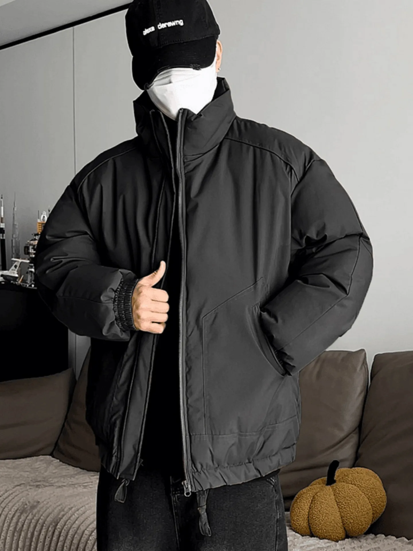 

Утепленная зимняя куртка в американском стиле для активного отдыха, однотонная, из хлопка, с воротником-стойкой, для работы на улице