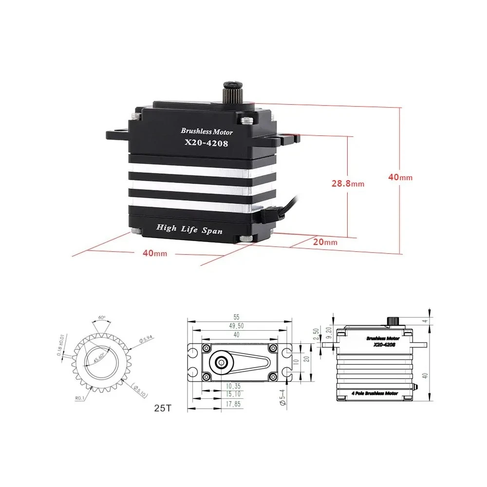 X20-4208 46kg 0.07sec Brushless Contactless 6BB HLS Standard Servo