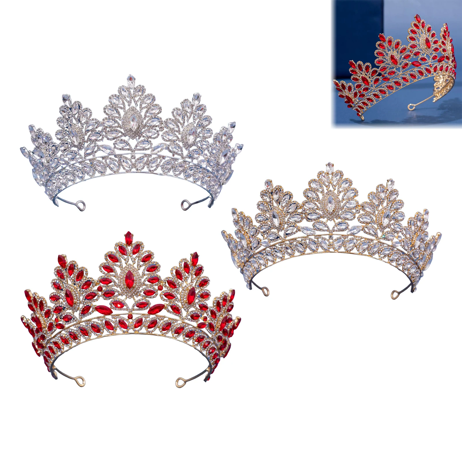 Bridal Rhinestone Crown Hairpiece for Wedding Dress Accessories with Alloy Base Crystal Embellishment view 2