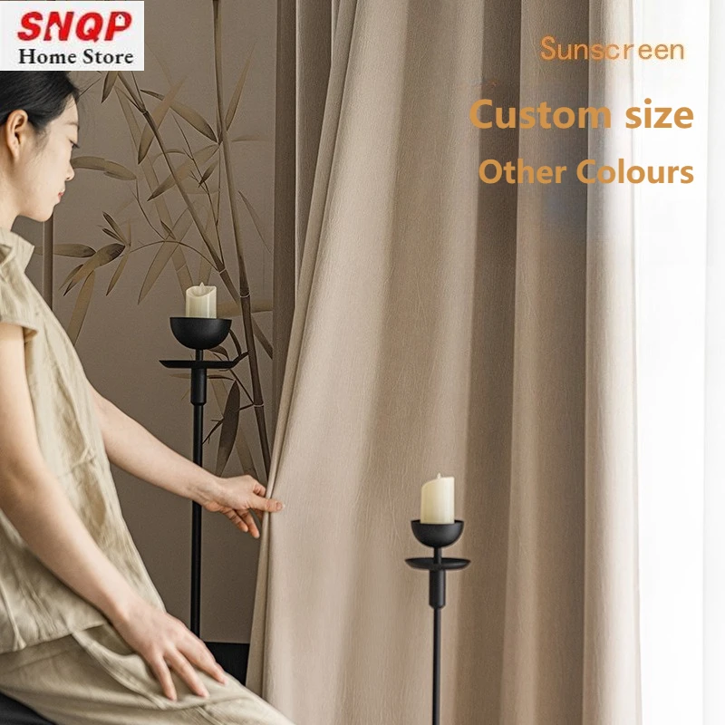 

Custom Size Total Blackout Cream-style Luxury Chenille Beige Curtains for Living Room Bedroom Dining White Tulle Grace Decor