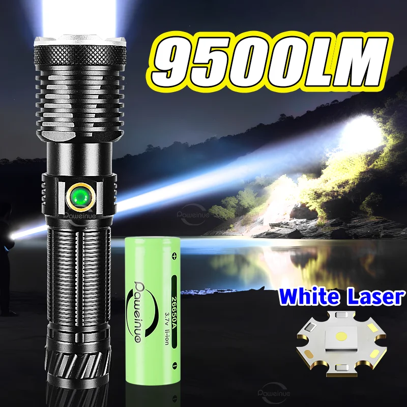 9500LM Most Powerful LED Flashlight White Laser Tactical Flash Light USB Rechargeable Torch Long Range Lamp Camping Lantern