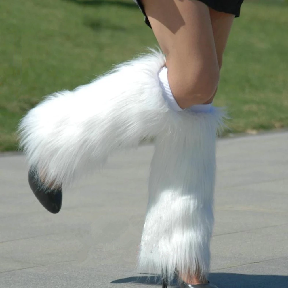 Anime Women Boot Covers Europe America Warm Furry Faux Fur Leg Warmers Leggings Goth White Harajuku Fur Leg Warmers Socks