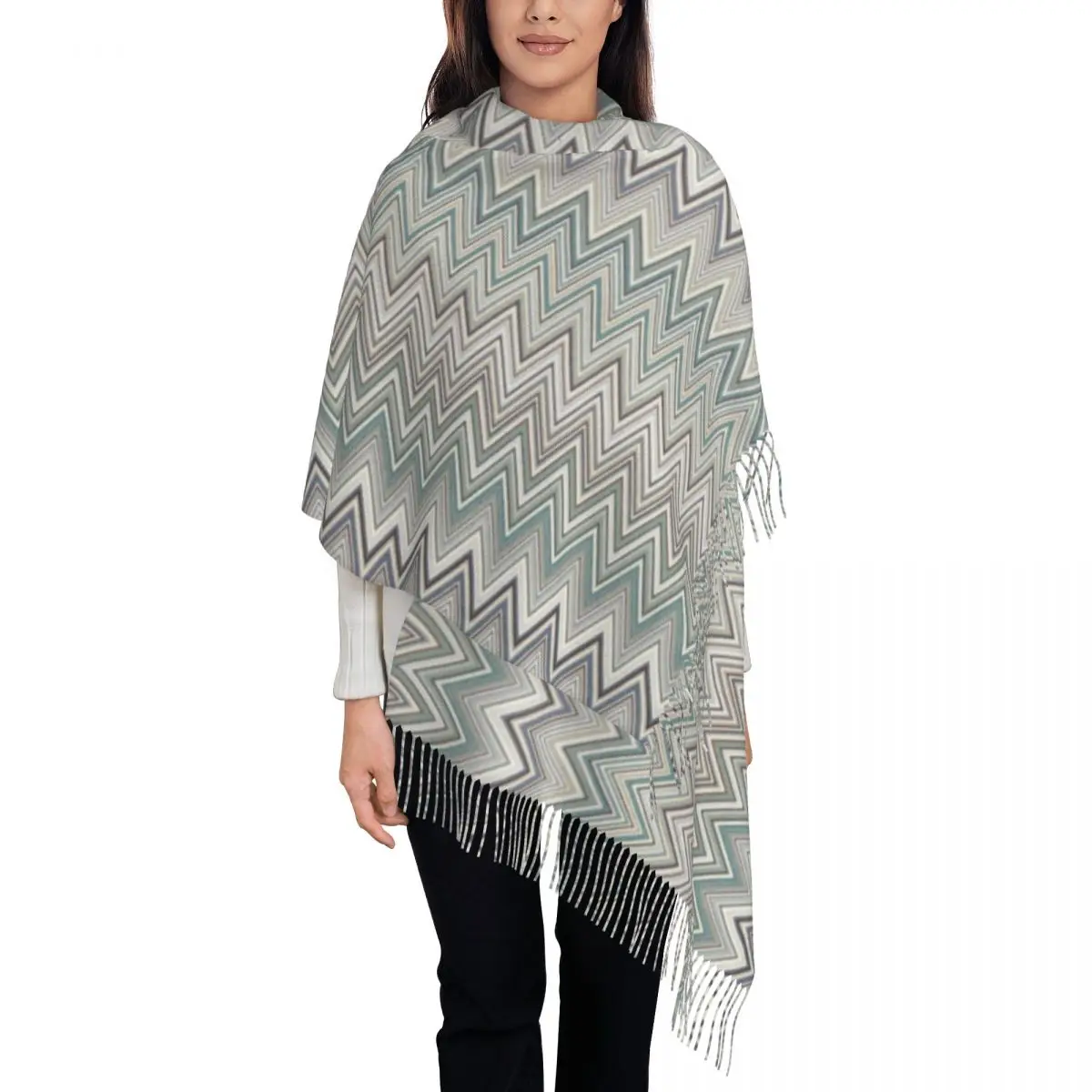 

Luxury Boho Chic Zigzag Chevron Tassel Scarf Women Winter Warm Shawl Wrap Ladies Modern Bohemian Zig Zag Multicolor Scarves