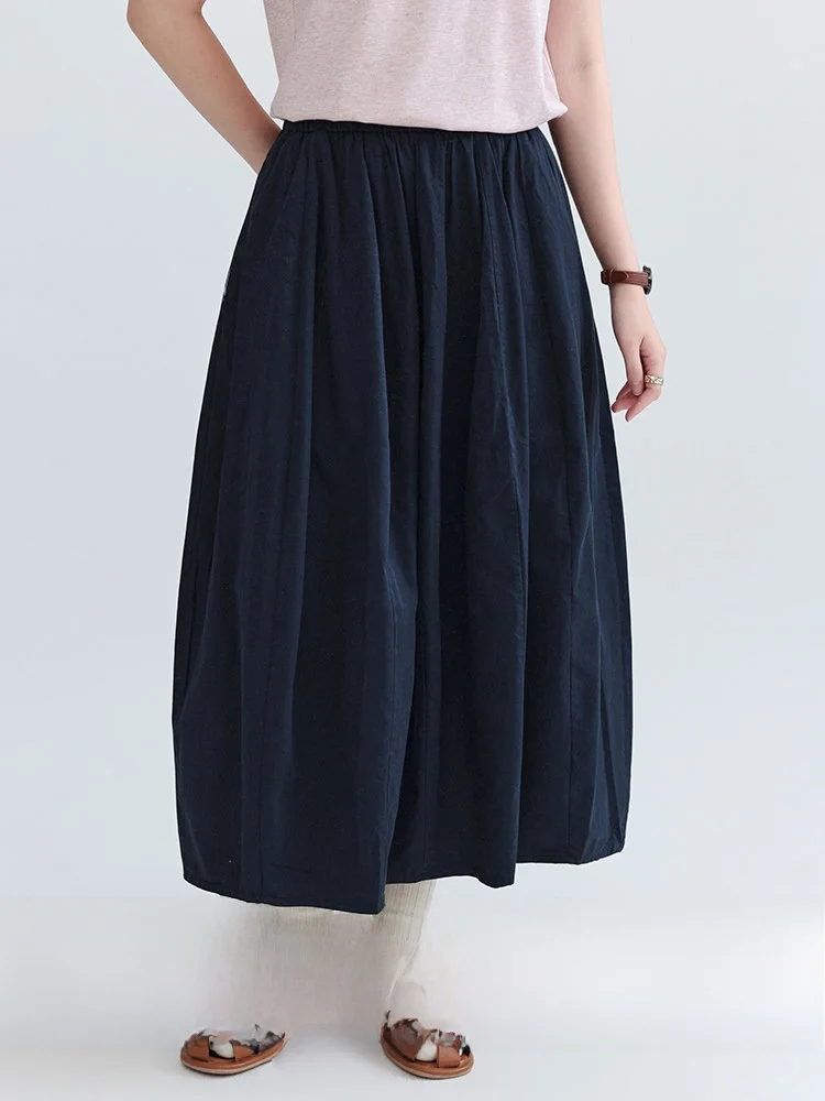 

AMUU Korean Style Elastic Waist Pocket Flower Bud Half Skirt Women Summer New Pure Cotton Mid-Length Skirt Commute Style