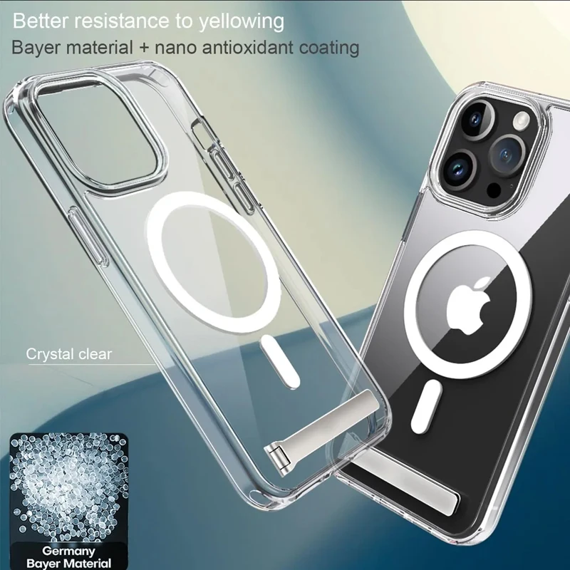 Magnetic Mobile Phone Case with Kickstand for iPhone 17 16 14 15 Pro Max Plus 12 13 Mini 11 Stand Cases Ultra Clear Back Cover