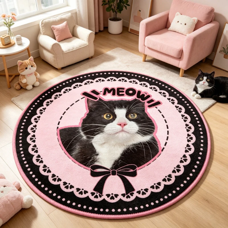 Customizable Pet Rug Cute Creative Pet Portrait Soft Comfortable Floor Mat DIY Personalized Home Decoration Round Carpet Ковер