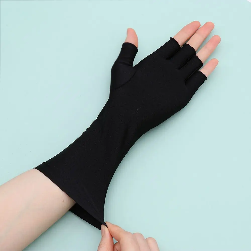 Women Solid Mittens Cycling Driving Accessories Fingerless Half Finger Sleeves Long Gloves Sunscreen Protection