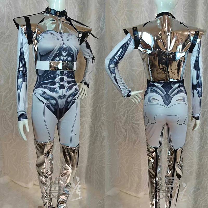 Silvery Gogo Dance Clothing Drag Queen Outfit Festival Party Costume Bar Nightclub Wear Interstellar Female Warrior Suit