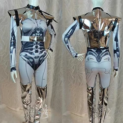 Silvery Gogo Dance Clothing Drag Queen Outfit Festival Party Costume Bar Nightclub Wear Interstellar Female Warrior Suit