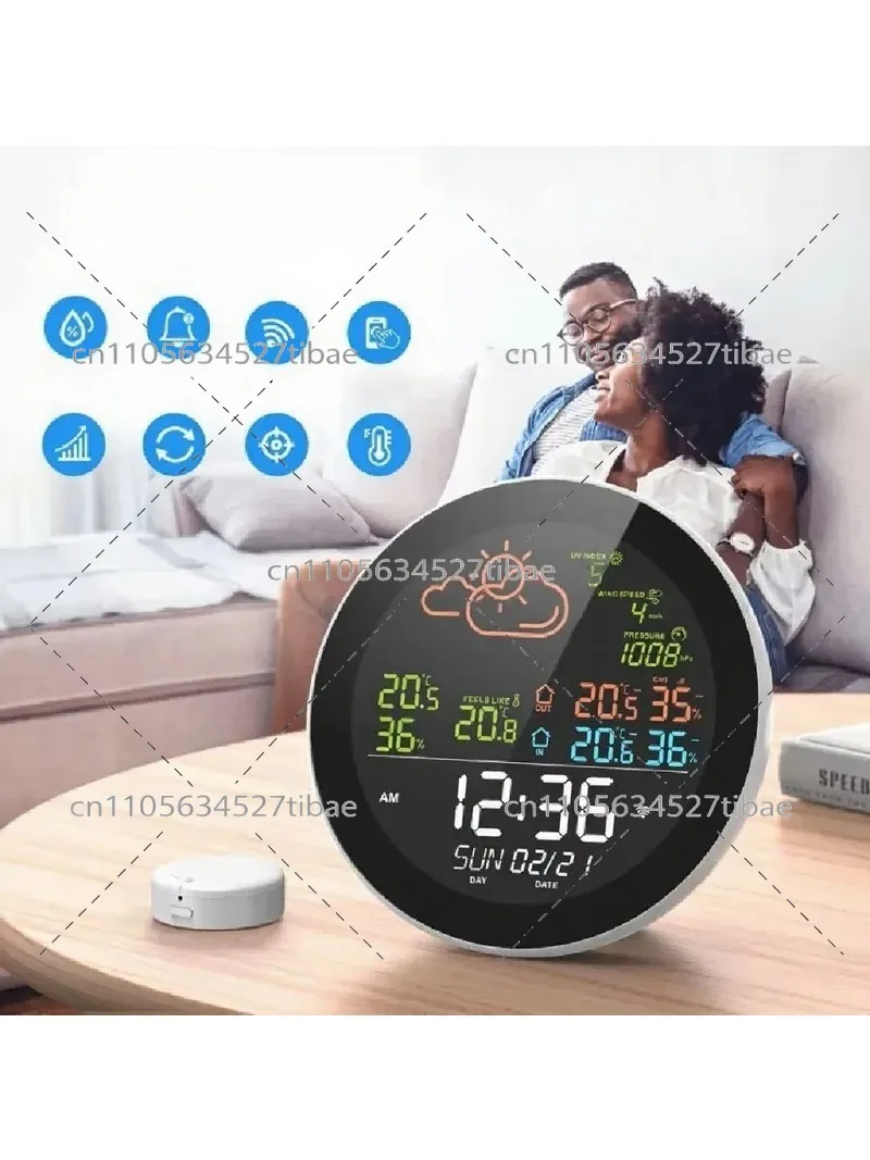 Smart Weather Station with Clock, Home Forecast Temperature and Humidity Meter, Large Display Temp Humidity Gauge