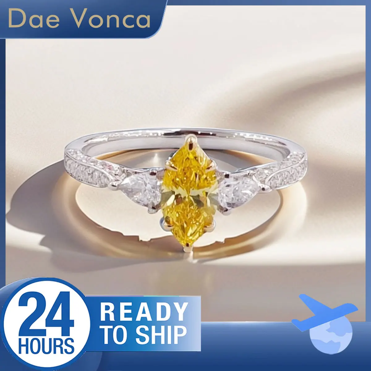 

Three Stone Diamond Ring 18K White Gold Fancy Yellow Marquise Cut Lab Grown Diamond Ring Classic Sidestone Ring For Engagement