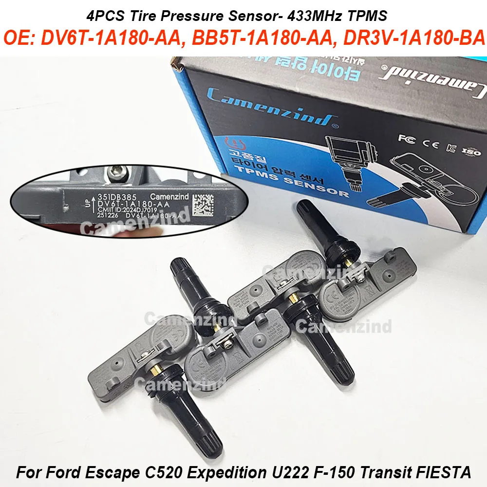 4PCS DV6T-1A180-AA BB5T-1A180-AA DR3V-1A180-BB Sensor de Pressão dos Pneus TPMS DV6T1A180AA para Ford Escape Expedition Explorer F-150