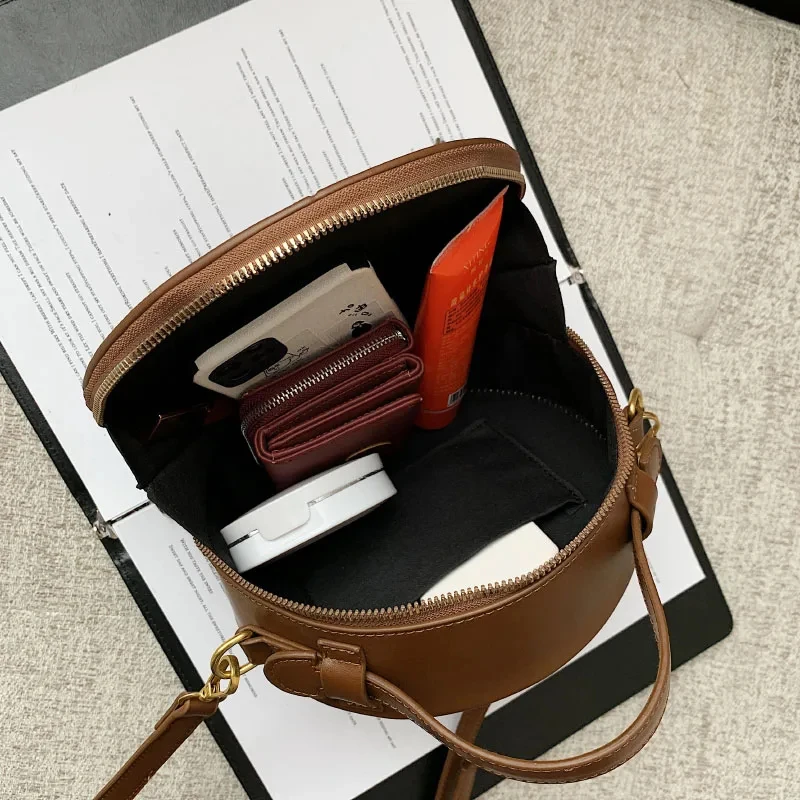 Round Design Lady Handbag Vintage PU Leather Shoulder Bag for Women Fashion Clutch Purses Crossbody Bag Female Travel Totes