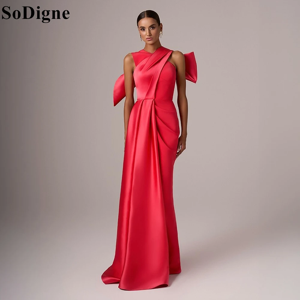 

SoDigne Elegant Red Satin Evening Dresses Mermaid Halter Draped Bow Party Dress Sleeveless 2025 Formal Women Prom Gown Customize