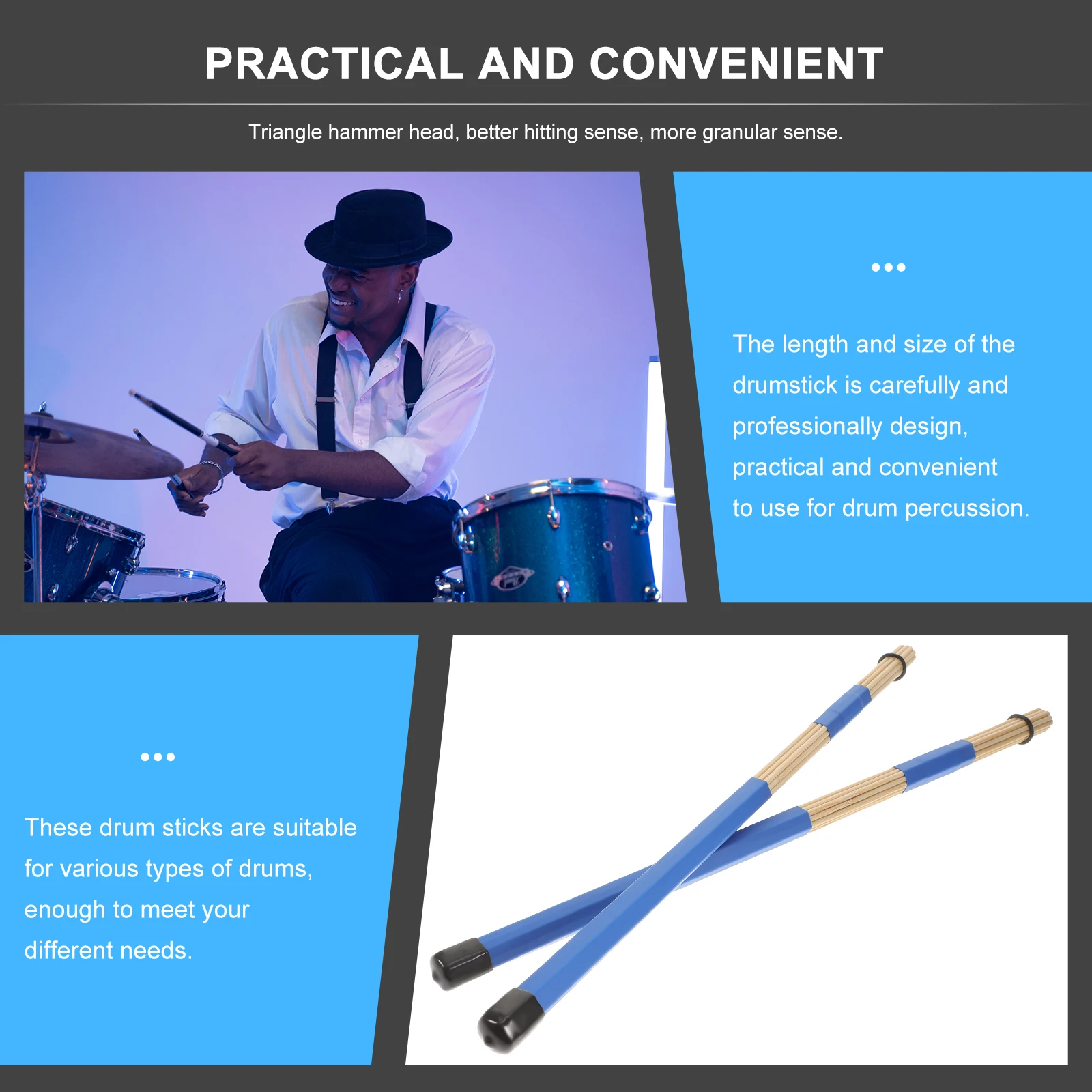 

Bamboo Drumsticks 5A Professional Non-Slip Durable Wooden Drum Brush Percussion Instrument Accessories For Rack Maple