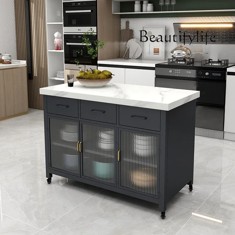 

Open kitchen, Zhongdao table, separate marble wheel storage, movable side cabinet