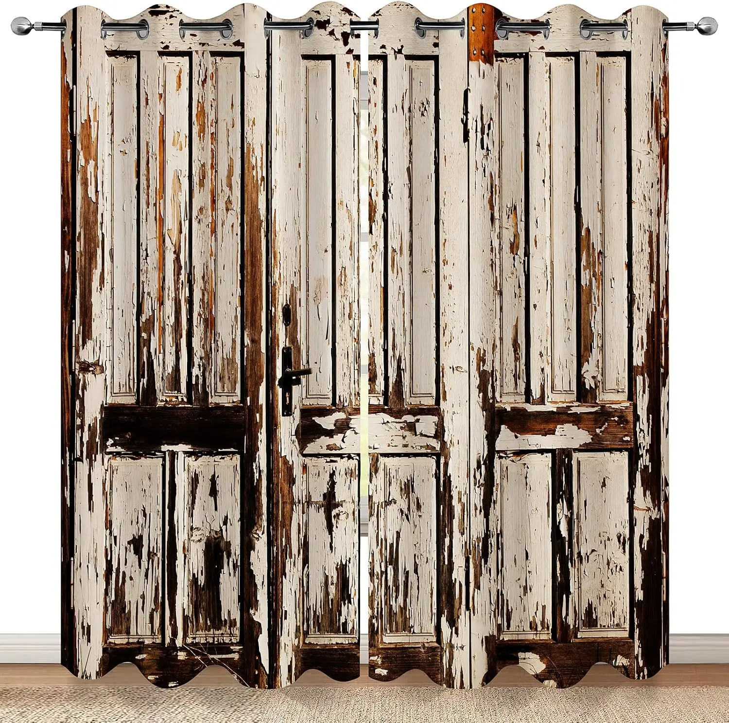 Rustic Farmhouse Style Distressed Wood Panel Curtains Window Drapery Shabby Chic Cottage Decor Polyester Indoor Curtains Panels