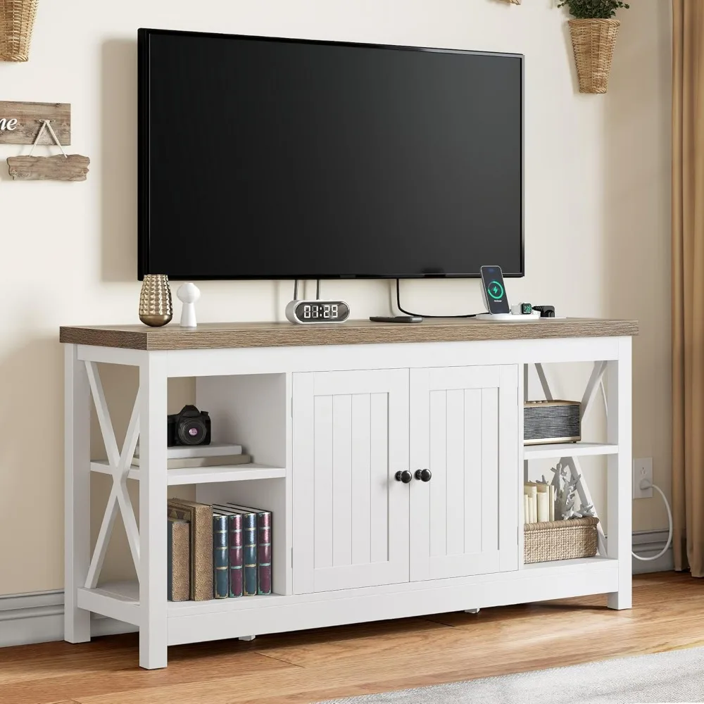 

TV Stands for Living Room, Farmhouse Entertainment Center with Storage, Media Console TV Cabinet for 55 Inch TV with Ad