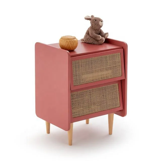 nordic rattan 2 drawers nightstand chipboard wooden overbed bedside table with drawers for baby kids room bedroom