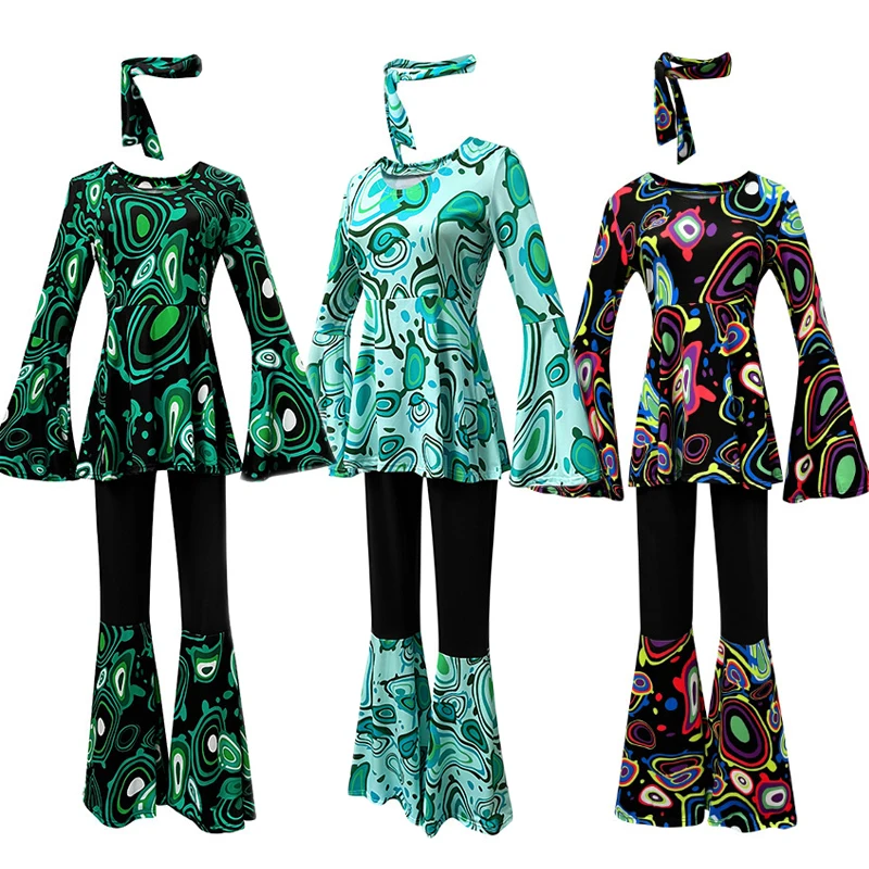 Хэллоуин Женщины Ретро 60-х 70-х 80-х 90-х годов Костюм хиппи 3 шт. Диско Хип-Хоп Косплей Карнавальная Вечеринка Необычные Платья для Взрослых Хэллоуин Женщины Ретро 60-х 70-х 80-х 90-х годов Костюм хиппи 3 шт. Диско Хип-Хоп Косплей Карнавальная Вечеринка Необычные Платья для Взрослых