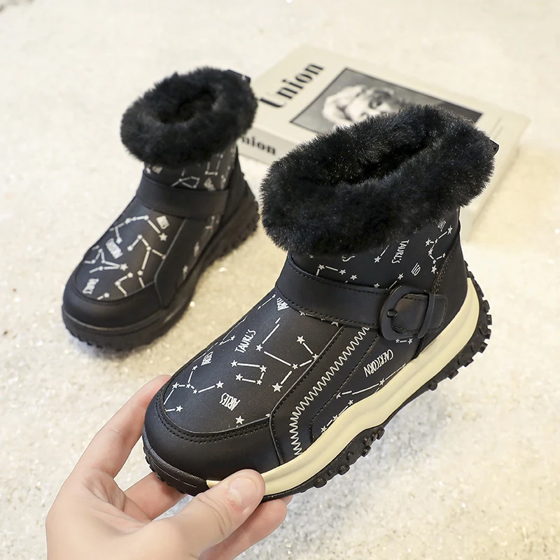 Mid Top Children Snow Boots Kid Velvet Thicken Boot Girl Boys Winter Trendy All-match Anti-slip Wear-resistant Child Cotton Boot