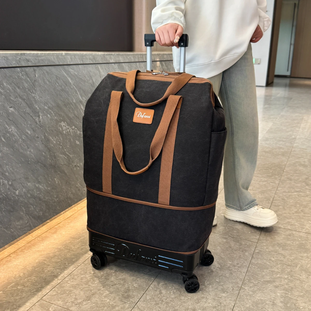 Tas Koper Katrol, Tas Travel Roda Universal, Koper Lipat, Tas Troli Ringan, Ransel Tarik Tangan Kapasitas Besar, Tas Kosmetik Perjalanan