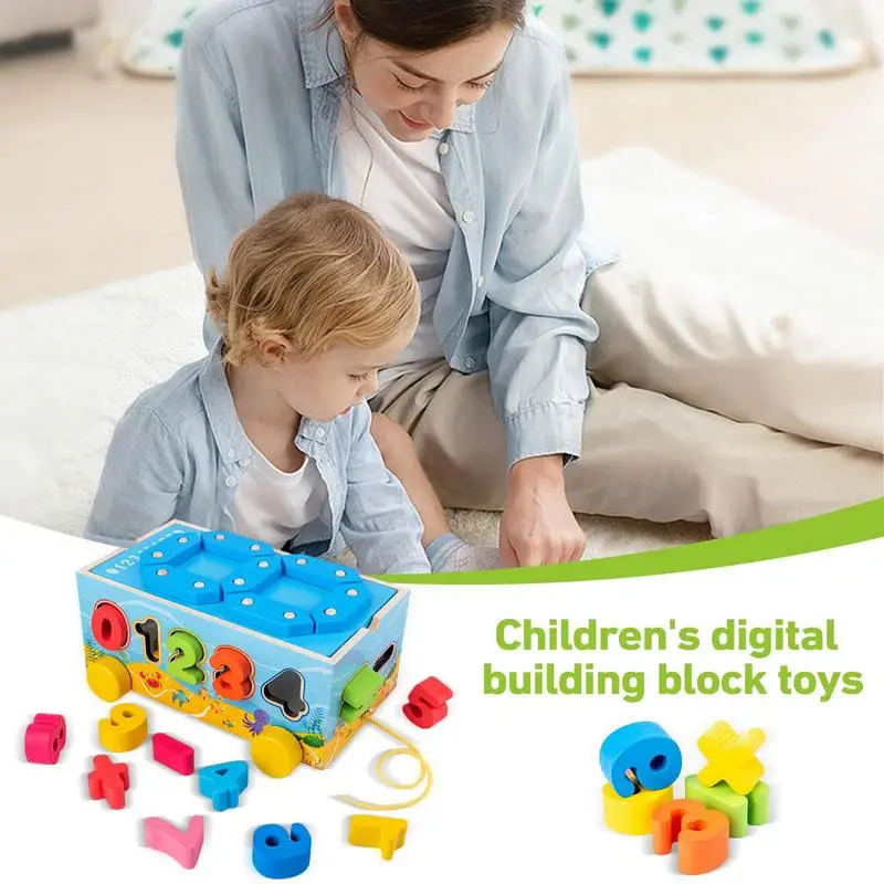 Baby Block Match Learning Educational Wood Toy Geometry Digital Shape Intelligence Box Trailer Early Learn Cube Game For Kids