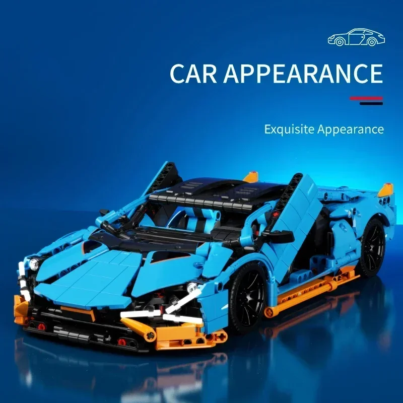 

1215PCS Technical MOC Bricks Toys 1:14 Blue Lamborghnised Sport Car Building Blocks Speed Vehicle Birthday Gifts for Kids Boy