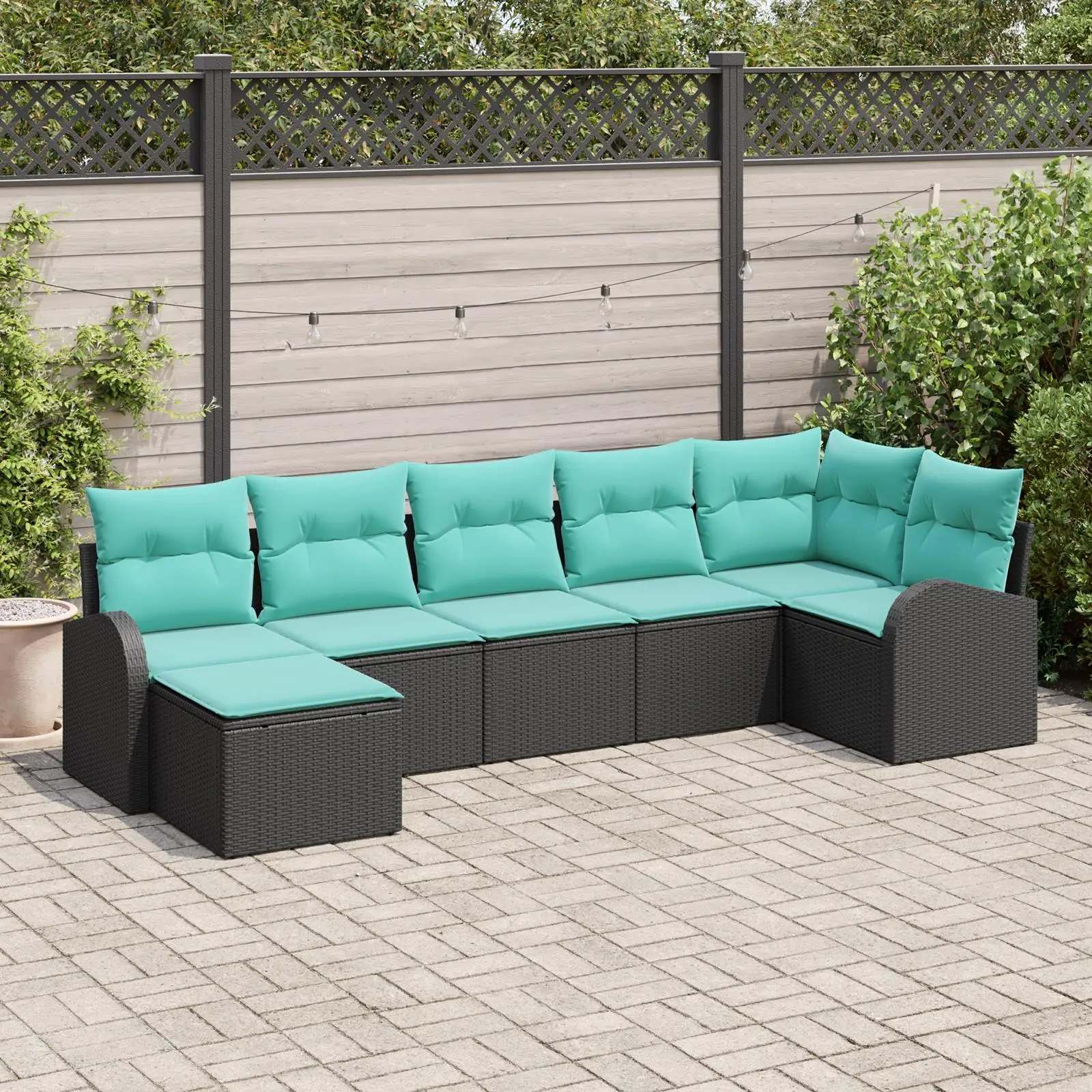

7 Piece Outdoor Rattan Sofa Set with Cushions Stylish Black Garden Furniture