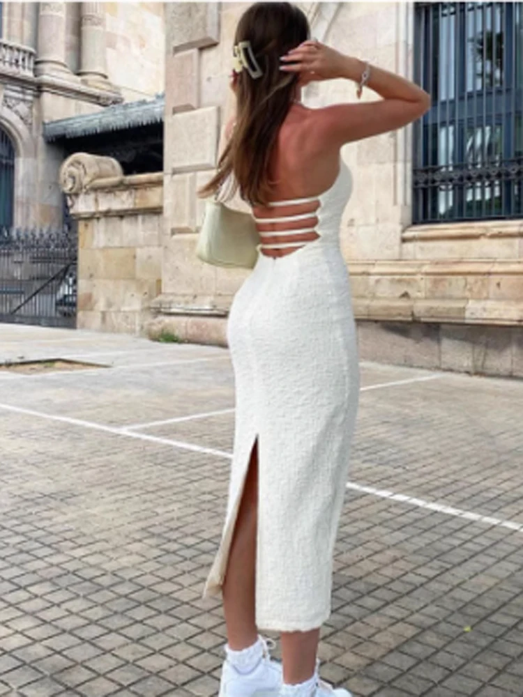 Women's White A-line Dress Vintage Off Shoulder Sleeveless Long Dress Y2k Party Club One Piece Frocks 2000s Clothes Summer 2025