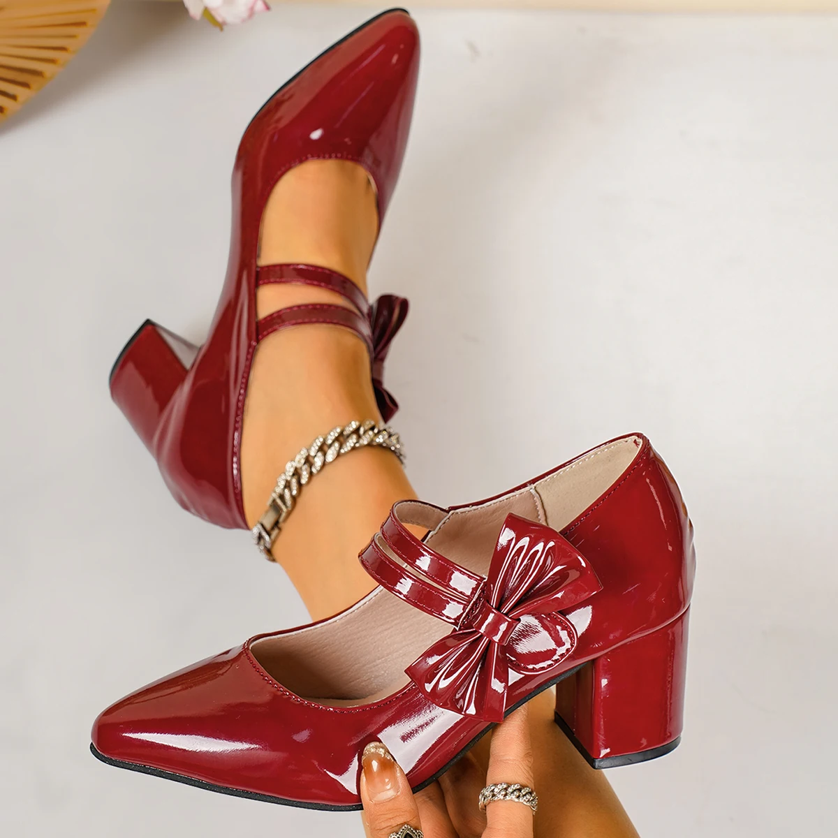 Women Pumps Patent Leather Dress Shoes Retro Luxury High Heels Pumps Ladies Spring Autumn Women Double Buckle Mary Janes Shoes