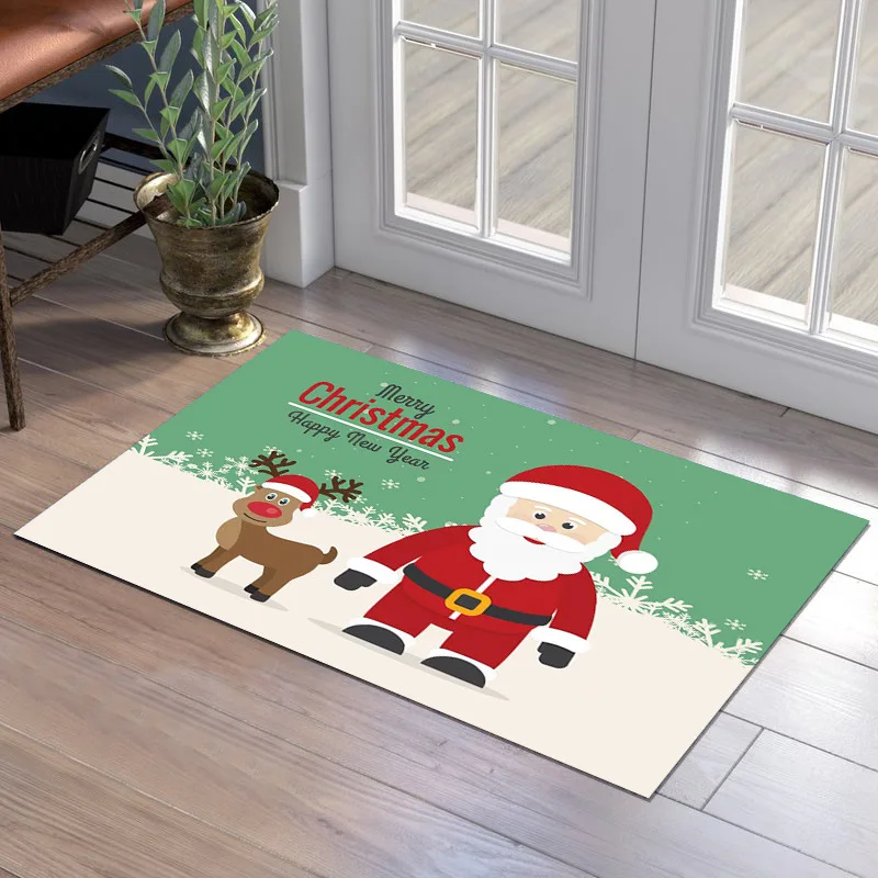 

Christmas Santa Claus With Elk Decoration Carpets Living Room Bedroom Kitchen Bathroom Area Rugs Soft Doormat Non-slip Floor Mat