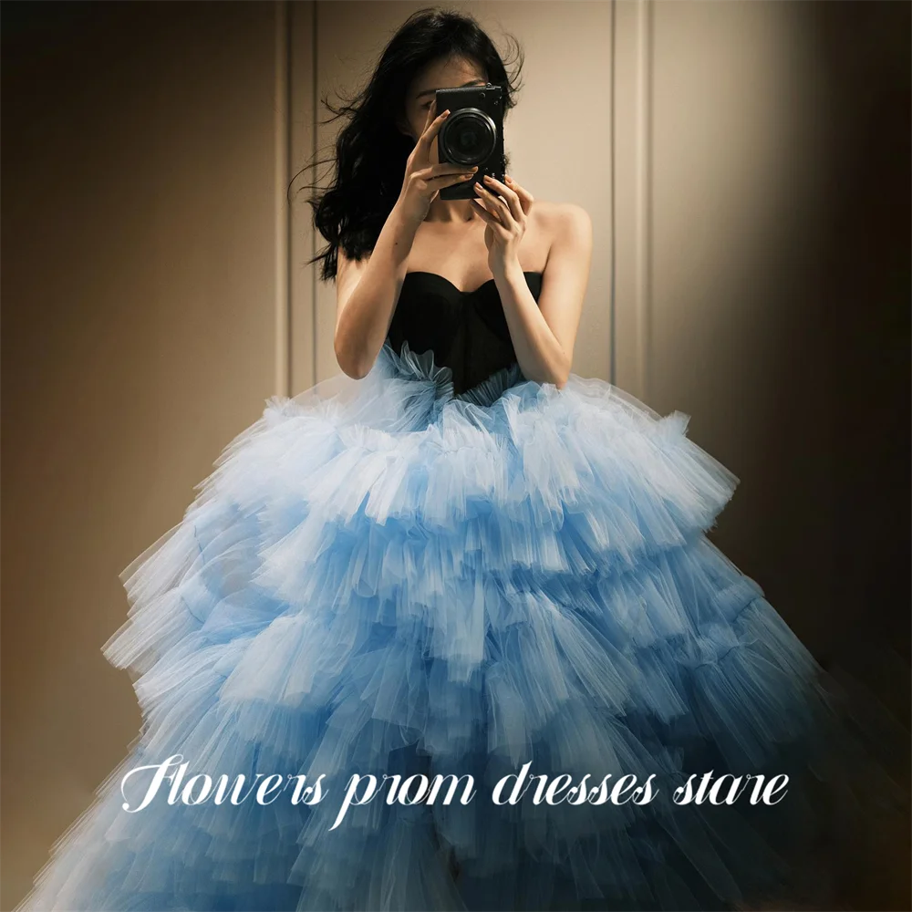 Flowers Black and Blue Prom Dress Sweetheart A Line Celebrity Dress Layered Tulle Women's Evening Dresses Formal Gown Customized