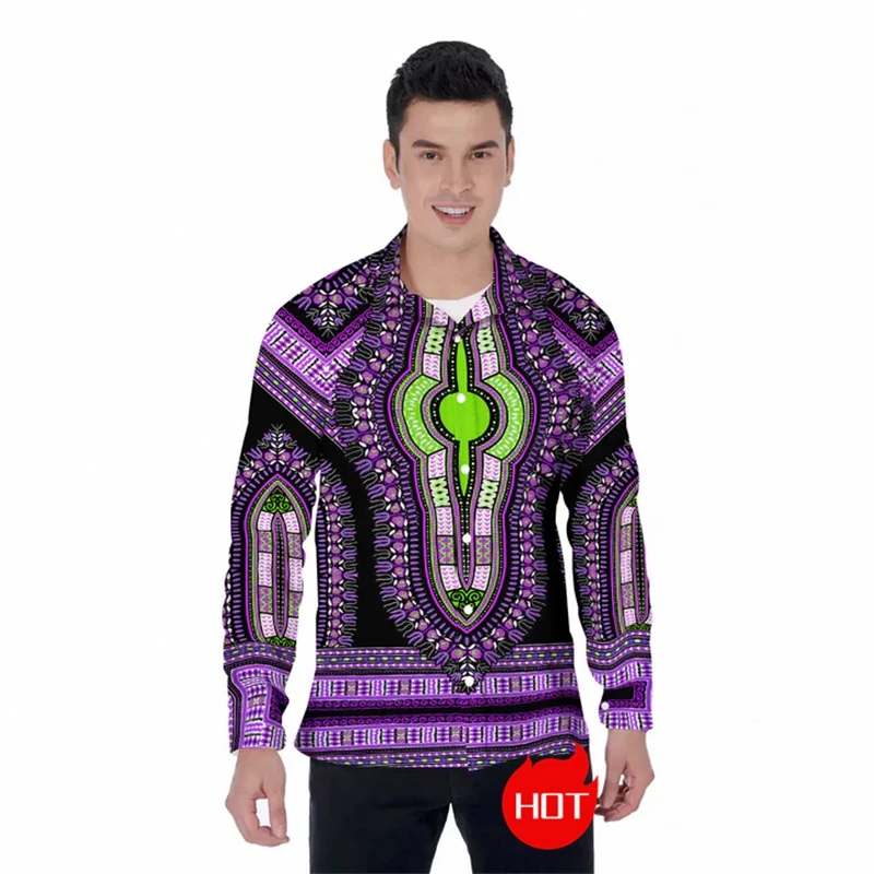 

Fashion Africa Dashiki Graphic Long Sleeve Lapel Blouse Kitenge Casual Tribe Shirts For Men Clothes Male Streetwear Vintage Tops