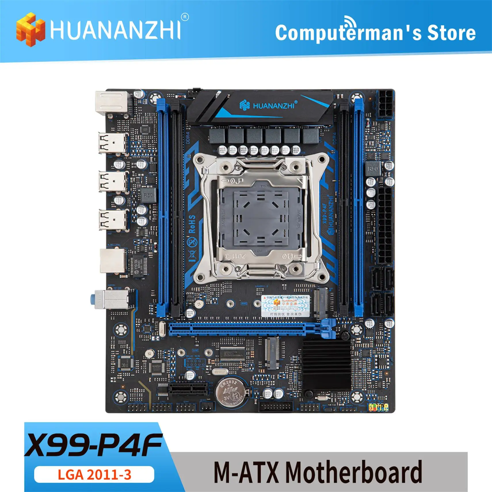 HUANANZHI X99 P4F LGA 2011-3 XEON X99 Motherboard support Intel E5 V3 V4 All Series DDR4 RECC NON-ECC Memory NVME RU