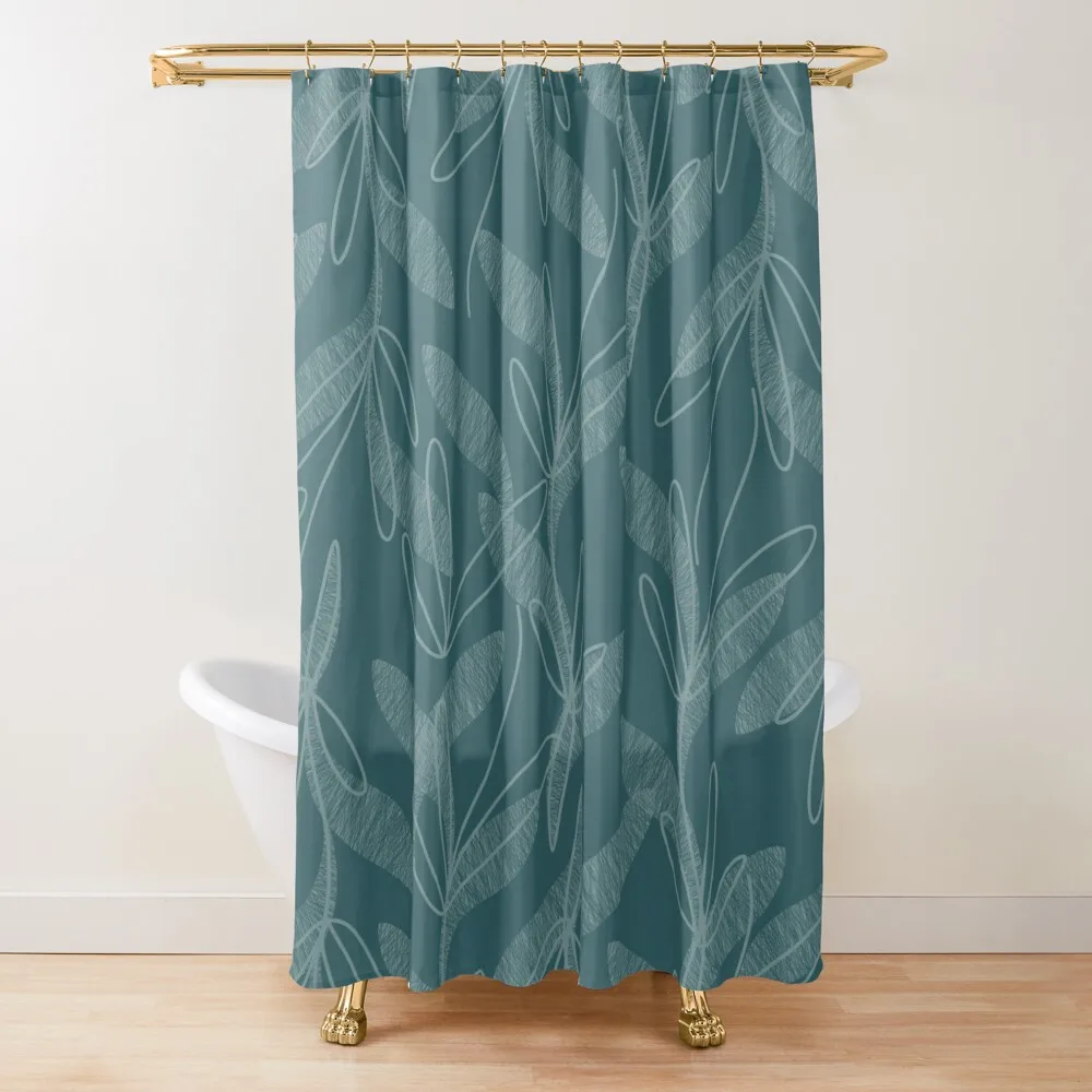 

Retro Botanical Pattern in Dusky Steel Blue Tones Shower Curtain Bathroom Fabric For Bathroom Curtain