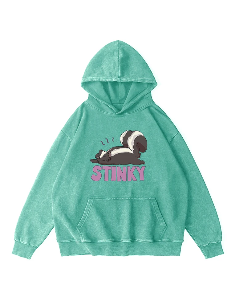 

Cute Animal Kawaii Printing Womens Distressed Cotton Hooded Simple Vintage Washed Hoodies Street Crewneck Autumn Warm Clothes