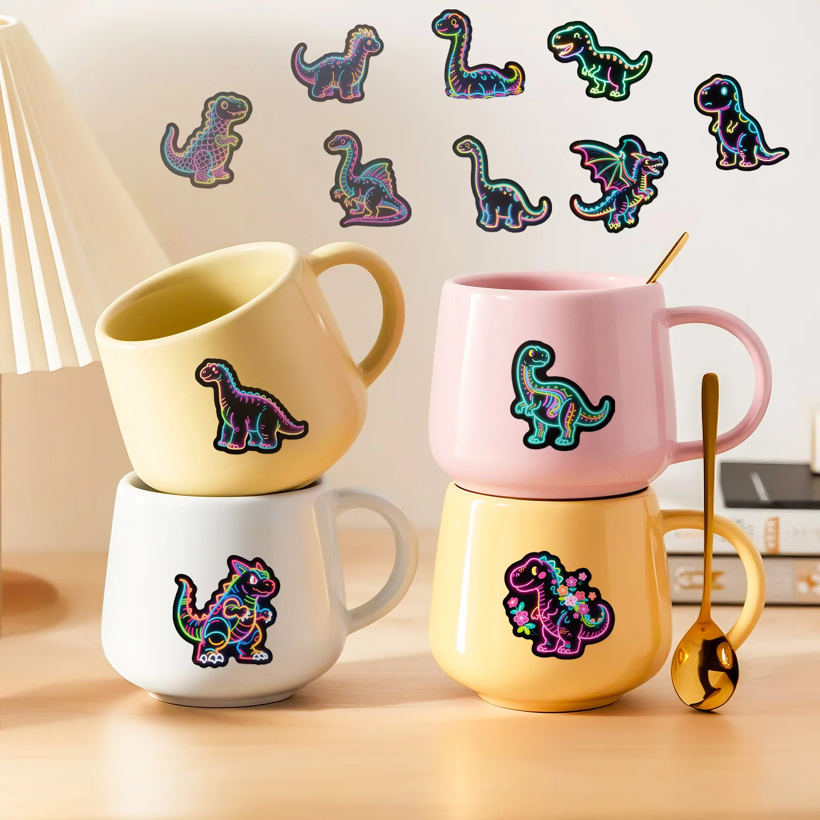 56/112 قطعة ملصقات خربش كرتونية على شكل ديناصور نيون ، شارات دينو ملونة يمكنك صنعها بنفسك للهاتف المحمول والكمبيوتر المحمول والجيتار ولوح التزلج والقرطاسية