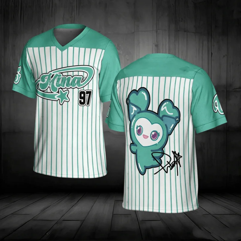 

2026 Summer Men's Women's Short Sleeve Casual V-Neck T-shirt Tops Jihyo Fans TWICE Kpop Unisex Football Jersey Family Kids Tees
