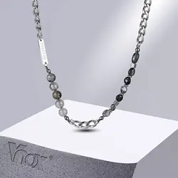 Vnox 7mm Cuban Chain Necklaces, Unisex Beads Charm Collar, Women Men Miami Curb Links with Forever Bar