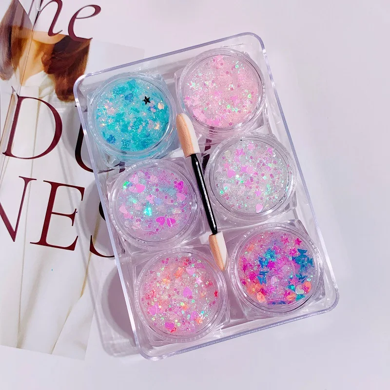 6-dozen zeemeermin pailletten glitter oogschaduw gel voor gezicht lichaam glitter poeder laser gemengde pailletten ogen make-up decoraties voor meisjes