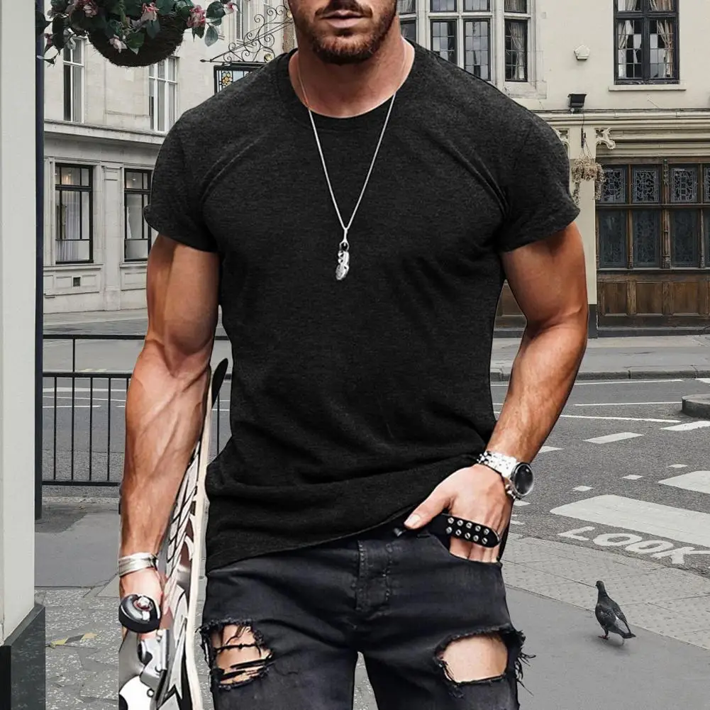 2026 Men's Cotton Blend T-shirt Vintage Solid Color Short Sleeve Casual T-shirt Round Neck Summer Tee Shirt for Sports Gym Stree