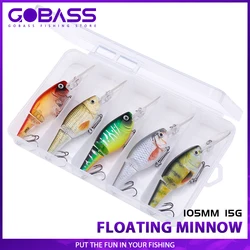 GOBASS 플로팅 워블러 낚시 미끼 세트, 멀티 조인트 글라이드 스윔베이트 하드 인공 미끼 키트, 2 세그먼트, 105mm, 15g, 5 개