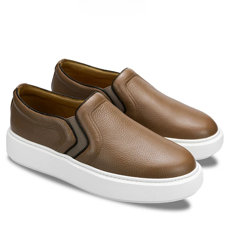 Loafers Shoes Men's Thick Soled Height Increasing Shoes Hand Sewn Deer Skin Breathable Lightweight Casual Height Increasing Shoe