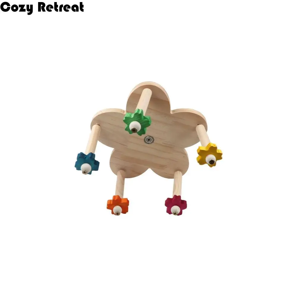 

Wooden Parrot Bird Toy Rotating Durable Parrot Perch Stand with 5 Food Holder Perches with Bearing Parakeet Wheel Toy